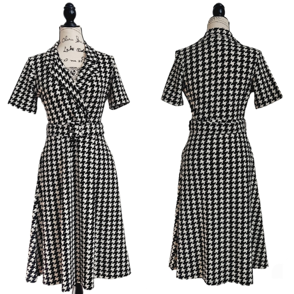 NWOT DKS Life Houndstooth Print Retro Style 1950s Dress with side pockets